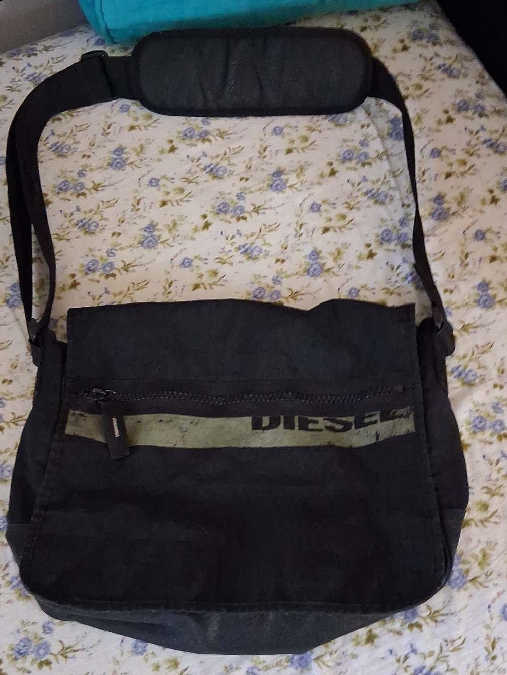 Diesel Black Messenger Bag with Olive Accent
